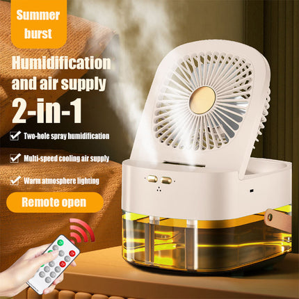Humidifying Spray Fan – Mini Air Cooler with Remote & USB Recharge