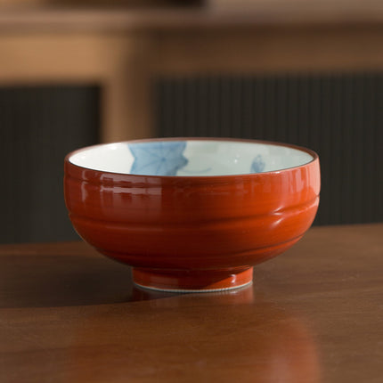 Luxury Ceramic Bowl Set of 5 – Handcrafted Blue & Red Designs | 350ml