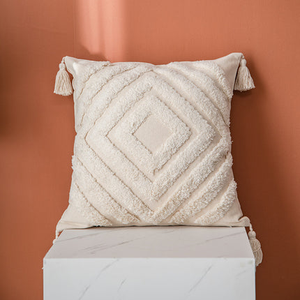 Embroidered Boho Style Cushion – Beige & Monochrome Geometric Patterns ✨🧵