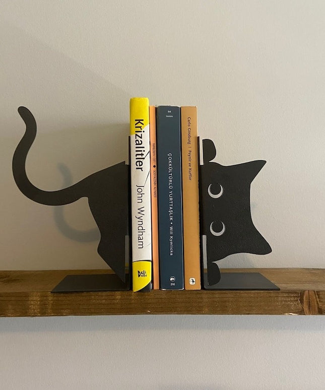 Black Cat Bookends | Metal Bookend Shelf Décor