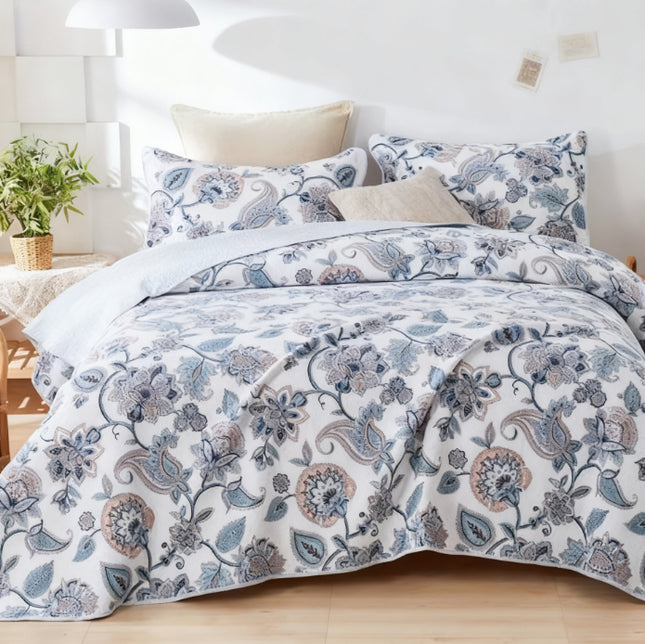 Quilted Cotton Bedspread | Floral Paisley Coverlet Set