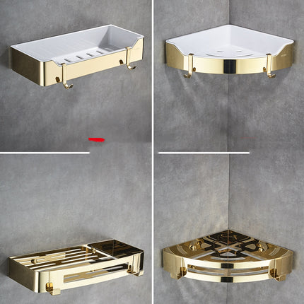 Gold Stainless Steel Corner Shower Shelf — No-Drill