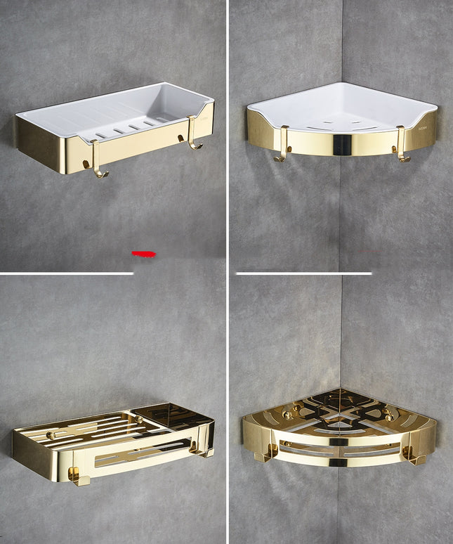 Gold Stainless Steel Corner Shower Shelf — No-Drill