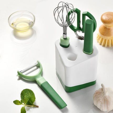 Kitchen Gadget 5-Piece Set – Stainless Steel & High-Quality Plastic | Includes Peeler, Whisk, Scissors, Knife & Utensils Pot