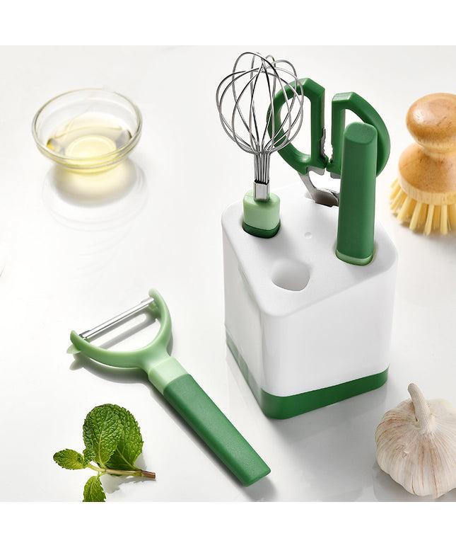 Kitchen Gadget 5-Piece Set – Stainless Steel & High-Quality Plastic | Includes Peeler, Whisk, Scissors, Knife & Utensils Pot