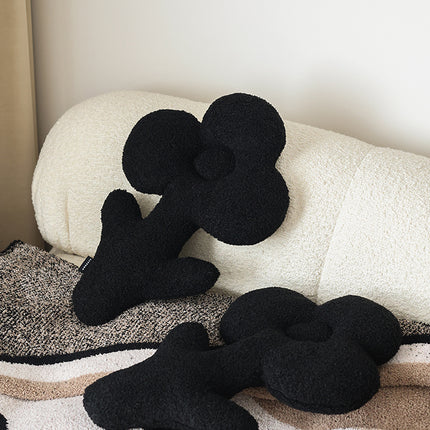 Plush Black Teddy Flower Pillow – Soft Decorative Cushion