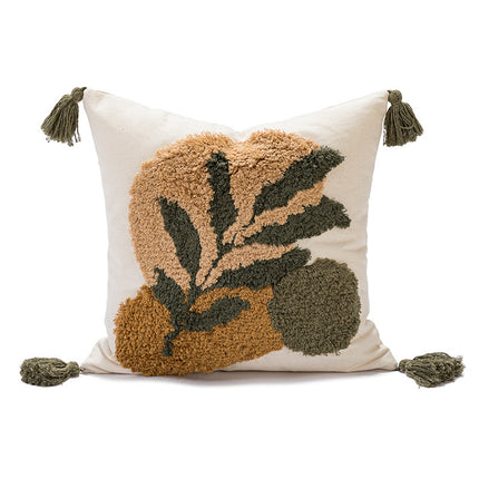 Embroidered Leaf Cushion Covers with Tassels