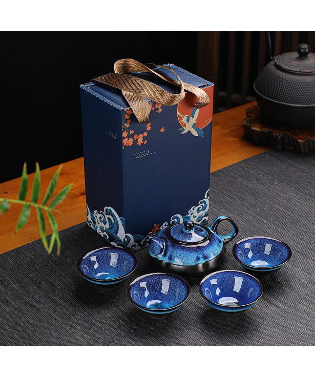 Japanese Ceramic Gift Tea Set 🍵 – Teapot & 4 Cups, 2 Glazes & Designs