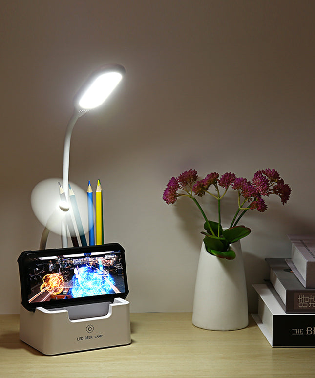 USB Rechargeable LED Desk Lamp – Eye Protection, Phone Stand & Desk Tidy