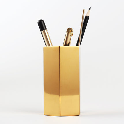 Gold Stainless Steel Hexagon Vase or Pen Holder – Minimalist Organiser