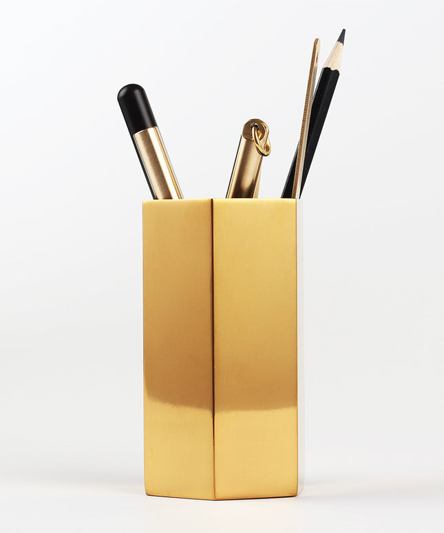Gold Stainless Steel Hexagon Vase or Pen Holder – Minimalist Organiser