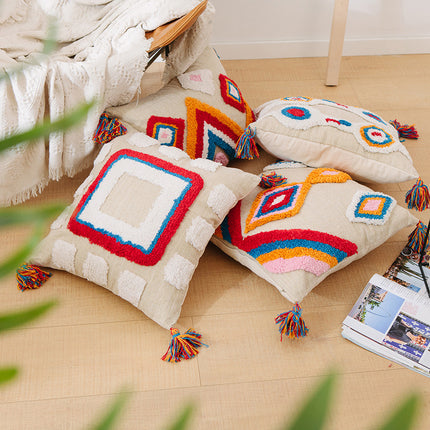 Boho Geometric Tassel Cushion Cover | Bright Boho Pillow Cover