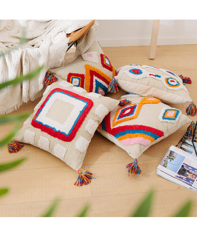 Boho Geometric Tassel Cushion Cover | Bright Boho Pillow Cover