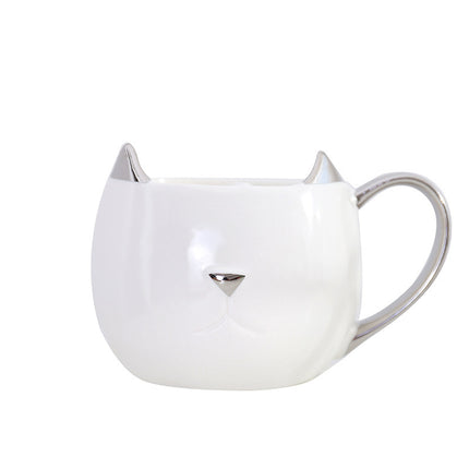 Cat Head Mug 🐱 – Black and Gold or White and Silver