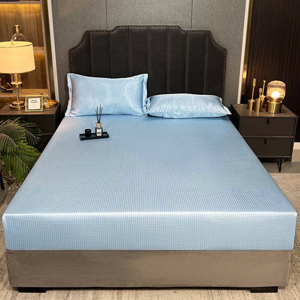 Houndstooth Ice Silk 3-Piece Bed Linen Set – Blue, Pink, or Purple | 2 Sizes