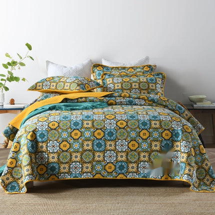 Cotton Bedspread Set | Double-Sided Geometric Quilt