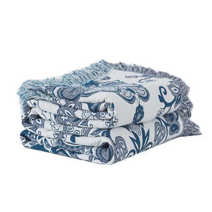 Blue Paisley Cotton Throw | Tassel Blanket