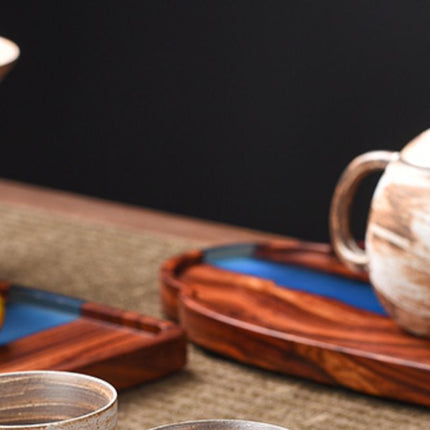 Small Leaf Red Sandalwood Tea Tray High-grade Epoxy Resin Retro Table