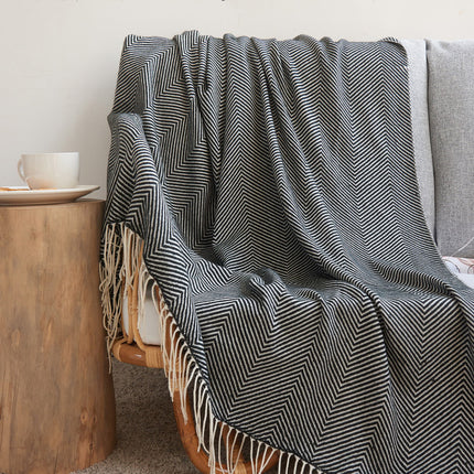Nordic Style Herringbone Pattern Blanket with Tassel Detail
