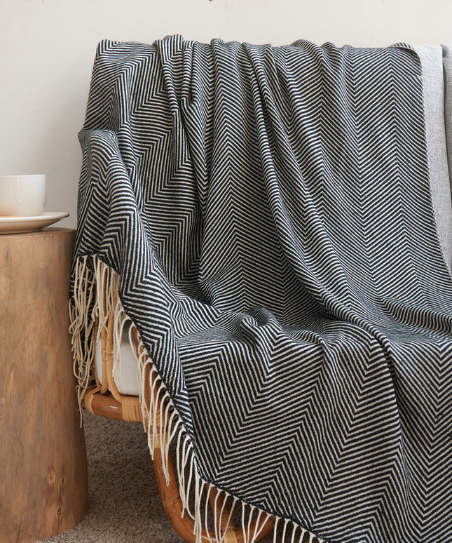 Nordic Style Herringbone Pattern Blanket with Tassel Detail
