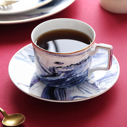 Oil on Water Bone China Tableware Set | Gold Trim Plates & Cups