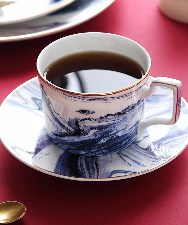 Oil on Water Bone China Tableware Set | Gold Trim Plates & Cups