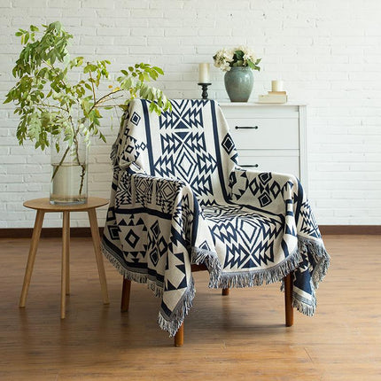 Black White Geometric Boho Cotton Throw | Sofa & Bed Blanket
