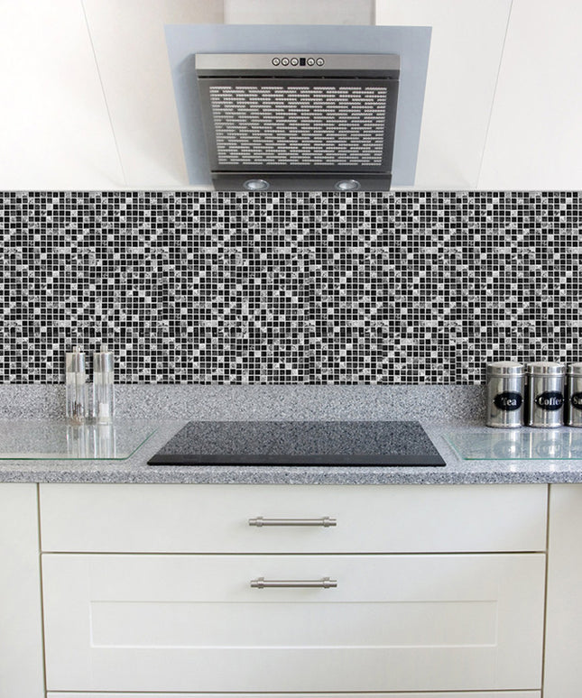 Black Mosaic Tile Stickers — Geometric PVC Wall Decals
