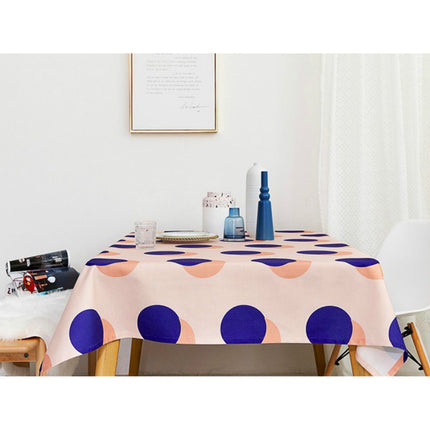 Waterproof Cotton Linen Tablecloth – Beige with Blue & Pink Circles, 4 Sizes