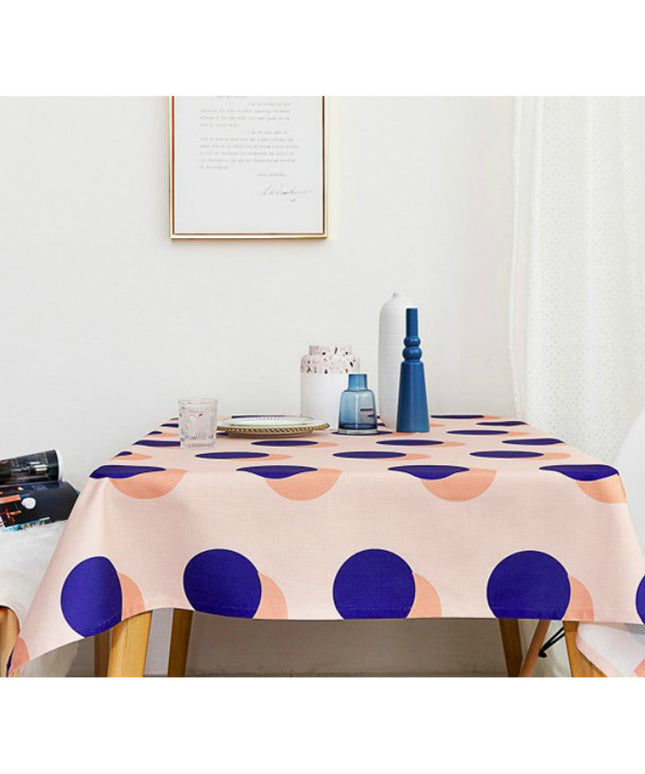Waterproof Cotton Linen Tablecloth – Beige with Blue & Pink Circles, 4 Sizes