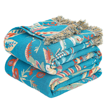 Reversible Cotton Summer Blanket | Blue Floral Throw