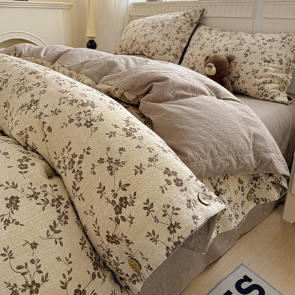 Cotton Linen Bedding Set | Floral Autumn Winter Duvet Cover