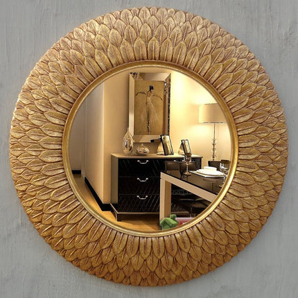 Retro European Feather Frame Wall Mirror — Gold or Bronze
