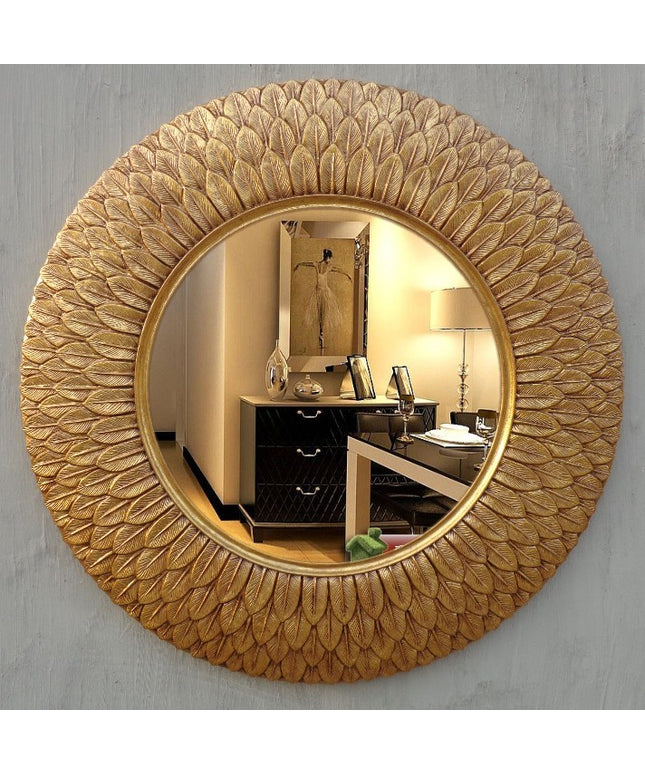 Retro European Feather Frame Wall Mirror — Gold or Bronze