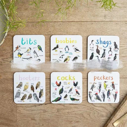 Funny Bird Pun Coasters Set | Novelty Drink Mats