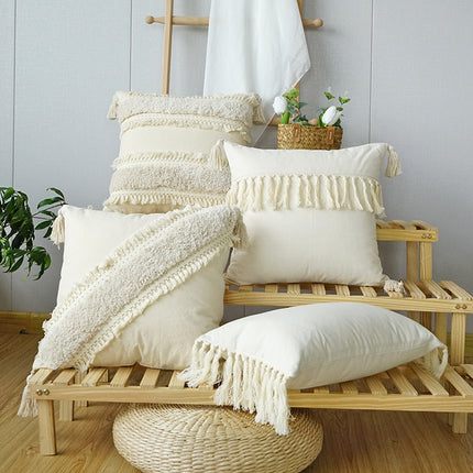 Boho Tufted Tassel Cushion Cover | Cream Decorative Pillowcase