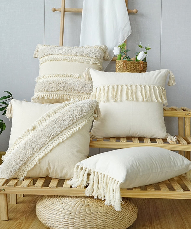 Boho Tufted Tassel Cushion Cover | Cream Decorative Pillowcase