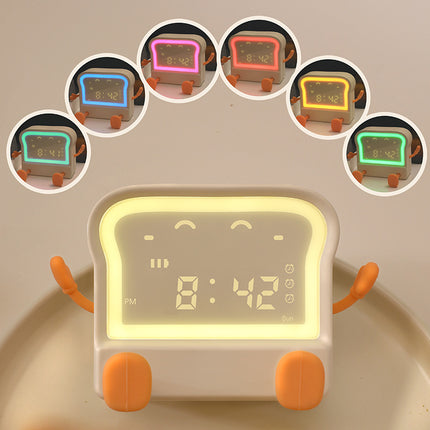 Creative Toast LED Alarm Clock & Night Lamp – 6-Colour Display (White or Brown)
