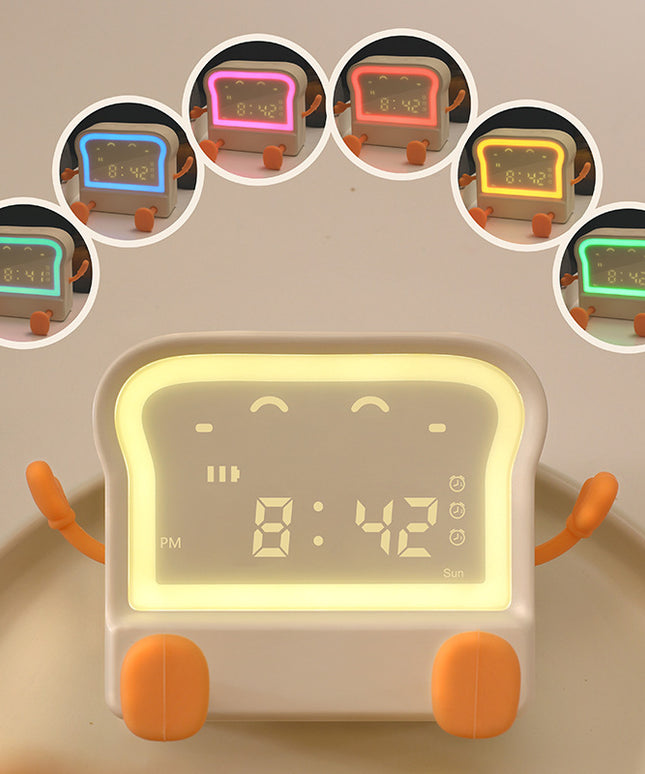 Creative Toast LED Alarm Clock & Night Lamp – 6-Colour Display (White or Brown)