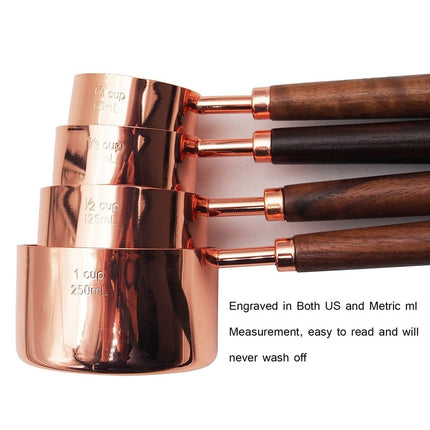 Luxury Measuring Cup Set – Stainless Steel with Copper Plating & Oak Handles | 4 Sizes