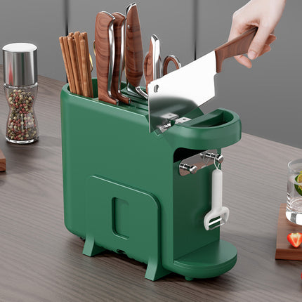 Kitchen Knife & Utensils Storage Rack – With Knife Holder, Utensil Pots, Hooks & Shelf | Milky White or Dark Green