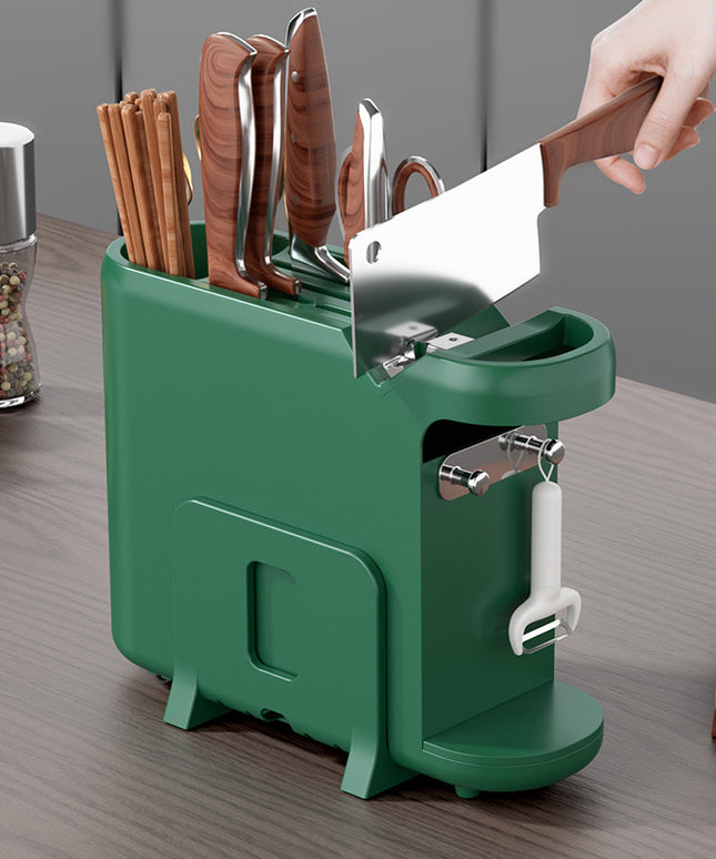 Kitchen Knife & Utensils Storage Rack – With Knife Holder, Utensil Pots, Hooks & Shelf | Milky White or Dark Green