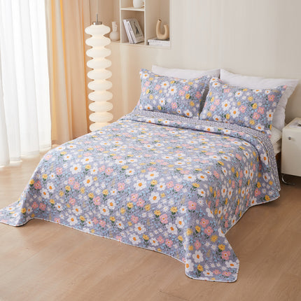 Cotton Quilted Bedspread | Reversible Floral Coverlet