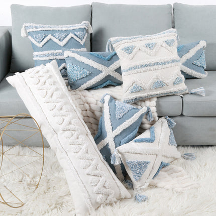 Blue geometric tufted pillow extensions – Trendy & Practical for Daily Living