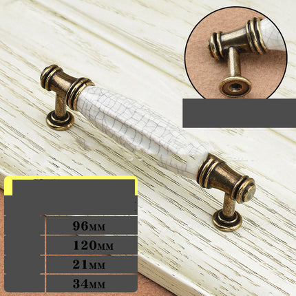 Cracked Effect Ceramic Handle – White & Gold | 6 Sizes, Zinc Alloy