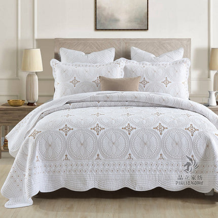 European Cotton Embroidered Bedspread | King Size Quilted Cover