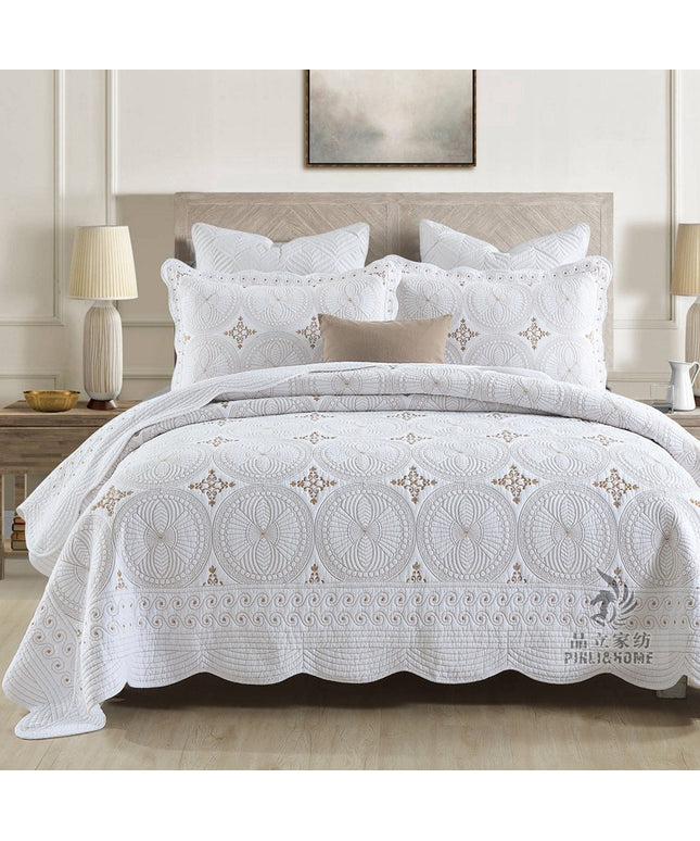 European Cotton Embroidered Bedspread | King Size Quilted Cover