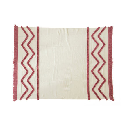 Knitted Zig Zag Tassel Blanket – Cream with Red, Yellow, or Blue