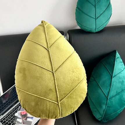 Leaf-Shaped Cushion in Dark & Grass Green – Soft Decorative Pillow