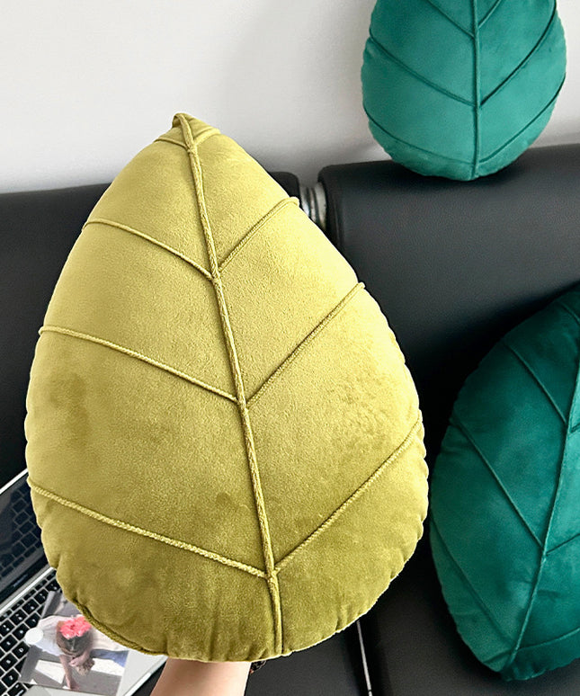 Leaf-Shaped Cushion in Dark & Grass Green – Soft Decorative Pillow